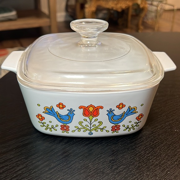 Corningware Other - Vtg Corning Ware Pyrex Glass Lid 1.5 Qt Country Festival Amish Birds Flowers